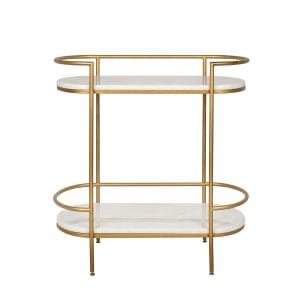 Symmetry Iron Bar Cart with Dual Marble Stone Shelves