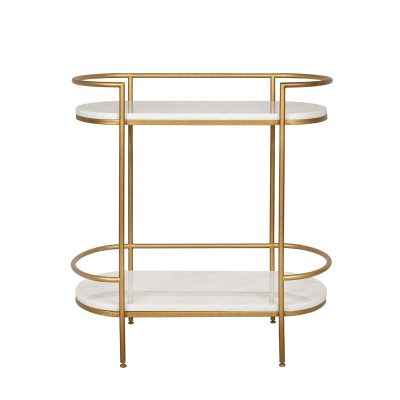 Symmetry Iron Bar Cart with Dual Marble Stone Shelves