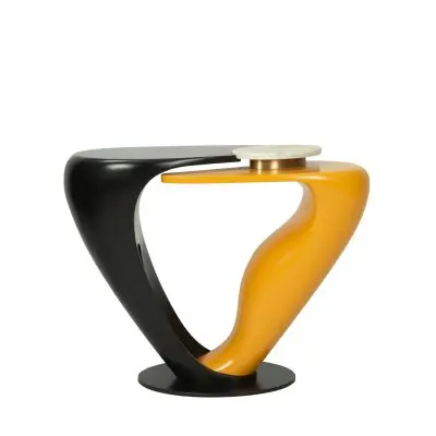 Wood & Stainless Steel Console Table with Curved Sculptural Frame