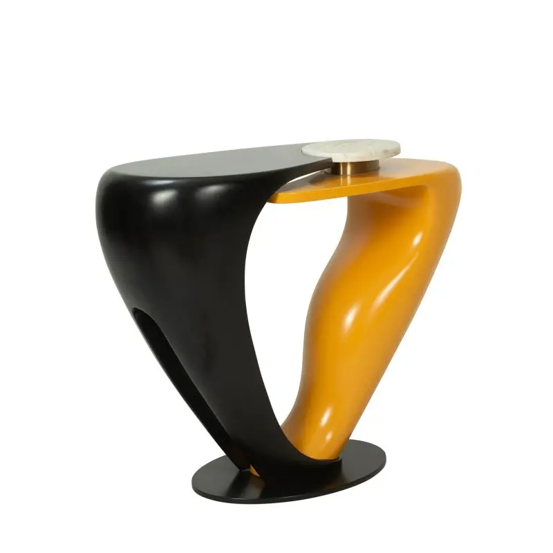 Wood & Stainless Steel Console Table with Curved Sculptural Frame