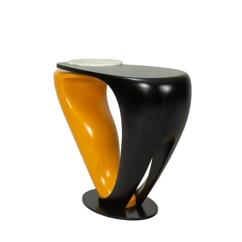 Wood & Stainless Steel Console Table with Curved Sculptural Frame