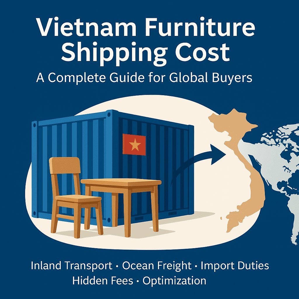 Infographic avatar illustrating Vietnam furniture shipping cost — showing container ships, furniture cargo, and trade routes from Vietnam to global markets.