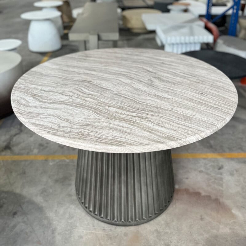 Round GFRC Dining Table with Fluted Conical Pedestal Base
