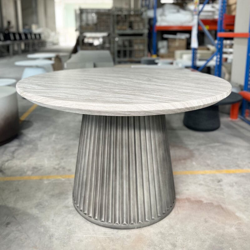 Round GFRC Dining Table with Fluted Conical Pedestal Base