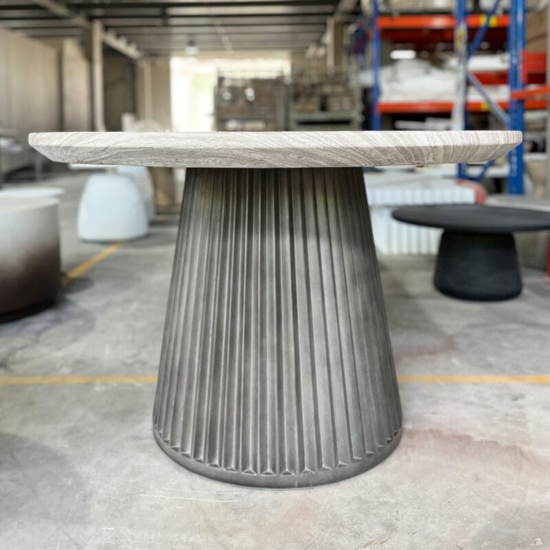 Round GFRC Dining Table with Fluted Conical Pedestal Base