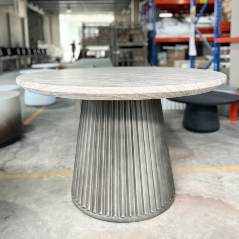 Round GFRC Dining Table with Fluted Conical Pedestal Base