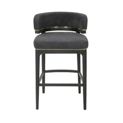 Mid-Century Modern Curved Bar Stool with Solid Wood Frame