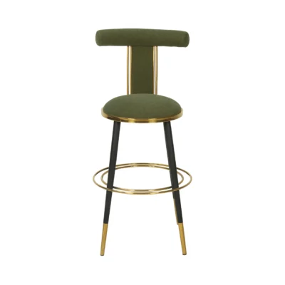 Modern T-Back Bar Stool with Velvet Cushion and Gold-Finish Accents