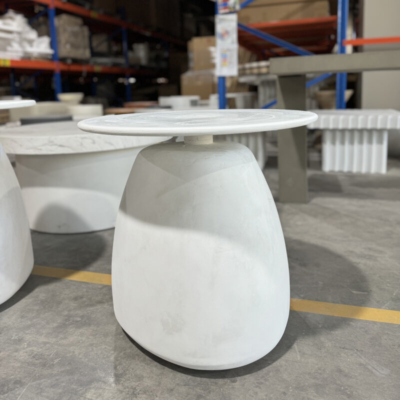 Modern Ovoid GFRC Side Table with Integrated Circular Top