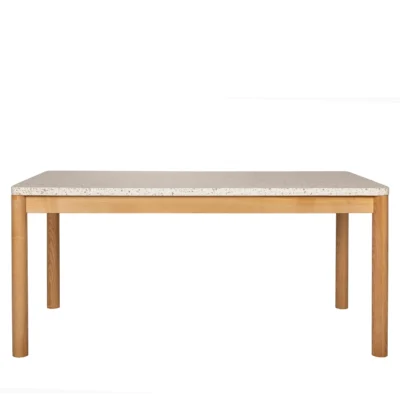 Rectangular Terrazzo-Finish Fibercement Dining Table with Four-Leg Wooden Frame