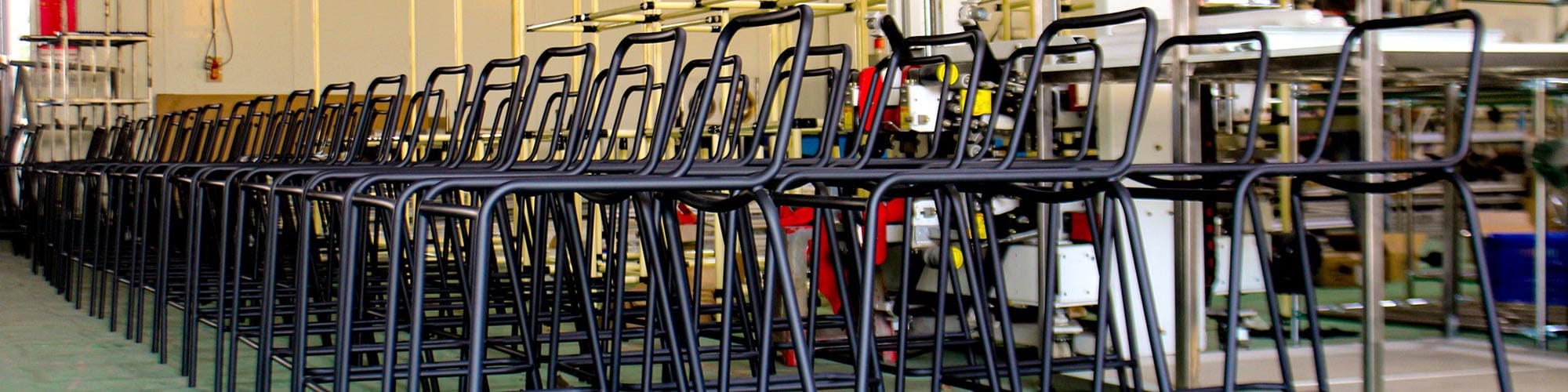 Metal furniture production line with multiple units showing growth of the manufacturing industry