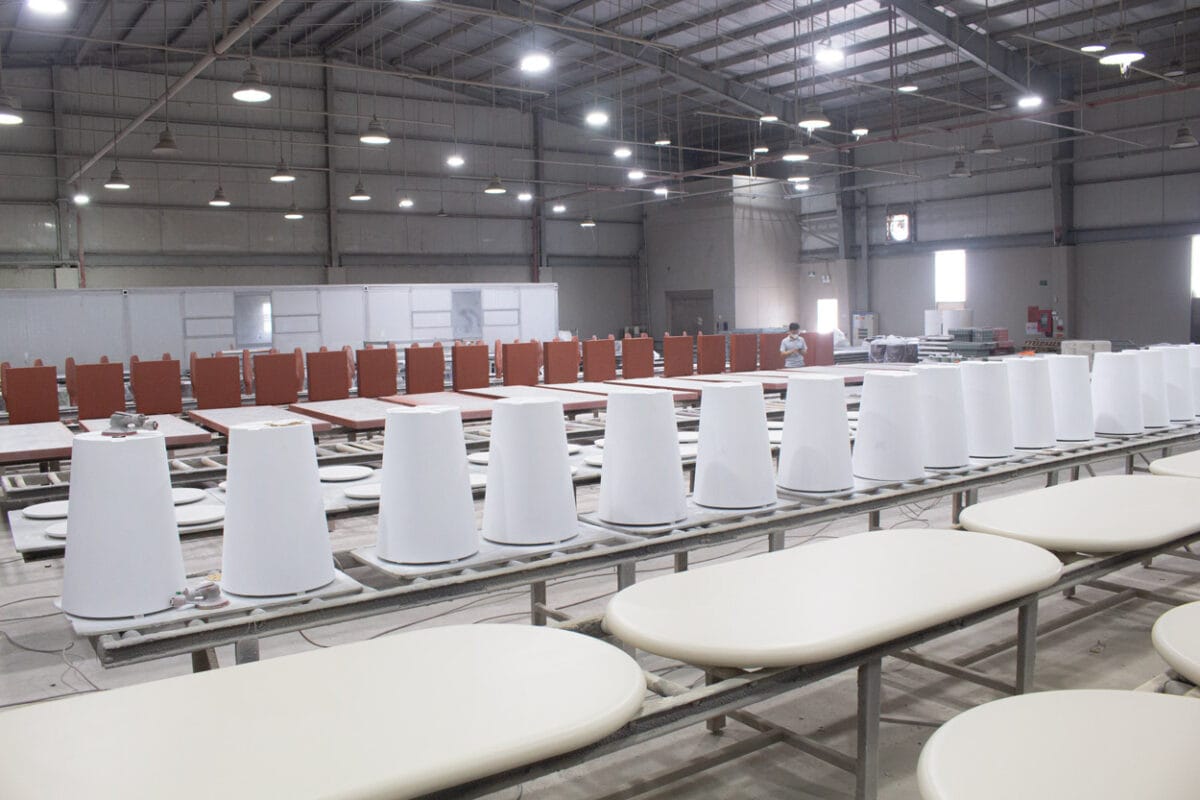 GFRC furniture production line illustrating factors that influence furniture manufacturing cost and production efficiency