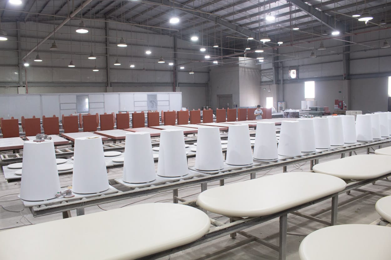 GFRC furniture production line illustrating factors that influence furniture manufacturing cost and production efficiency