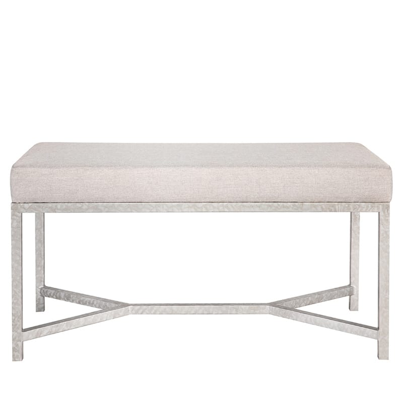 Iron Bench with Box Upholstered Cushion and Geometric Cross Stretcher Base