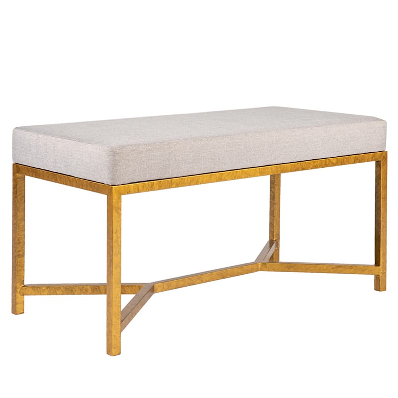 Iron Bench with Box Upholstered Cushion and Geometric Cross Stretcher Base