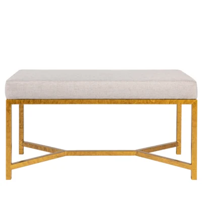 Iron Bench with Box Upholstered Cushion and Geometric Cross Stretcher Base