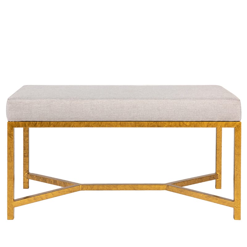 Iron Bench with Box Upholstered Cushion and Geometric Cross Stretcher Base