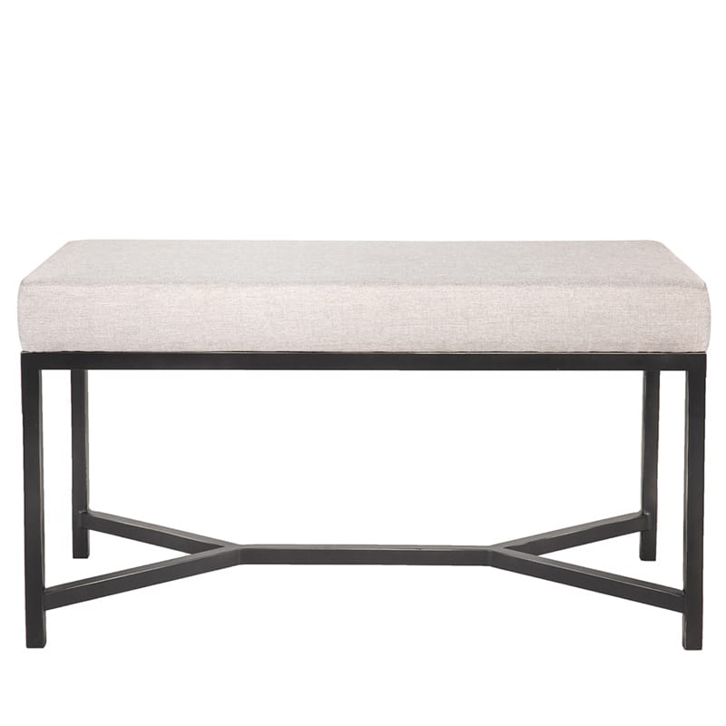 Iron Bench with Box Upholstered Cushion and Geometric Cross Stretcher Base