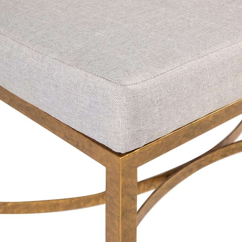Iron Ottoman Bench with Upholstered Cushion and Curved Cross Stretcher Base
