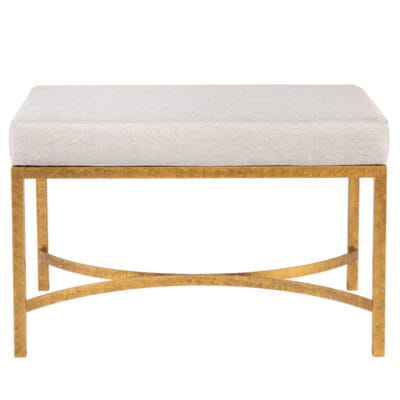 Iron Ottoman Bench with Upholstered Cushion and Curved Cross Stretcher Base