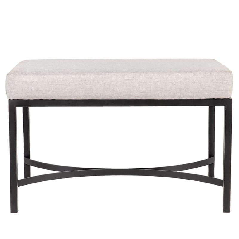 Iron Ottoman Bench with Upholstered Cushion and Curved Cross Stretcher Base