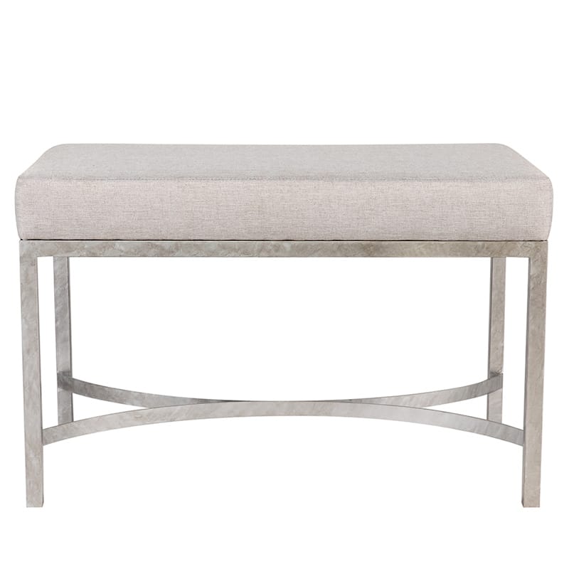 Iron Ottoman Bench with Upholstered Cushion and Curved Cross Stretcher Base