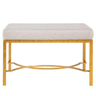 Iron Ottoman with Upholstered Cushion and Double Curved Stretcher Base