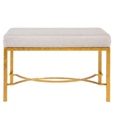 Iron Ottoman with Upholstered Cushion and Double Curved Stretcher Base