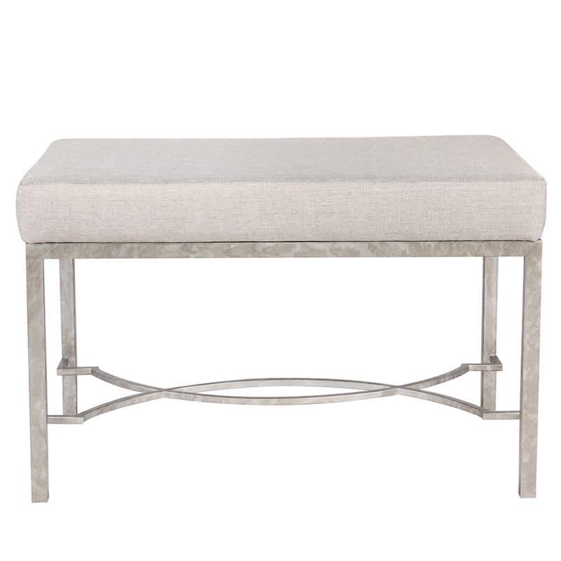Iron Ottoman with Upholstered Cushion and Double Curved Stretcher Base