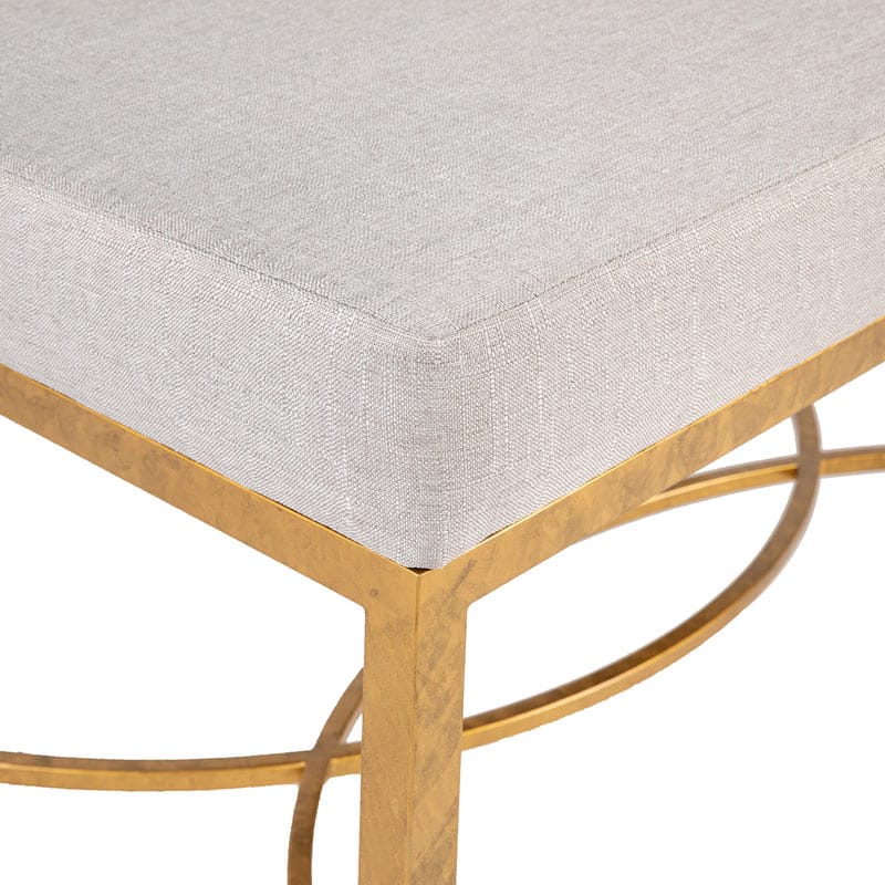 Iron Ottoman with Upholstered Cushion and Double Curved Stretcher Base