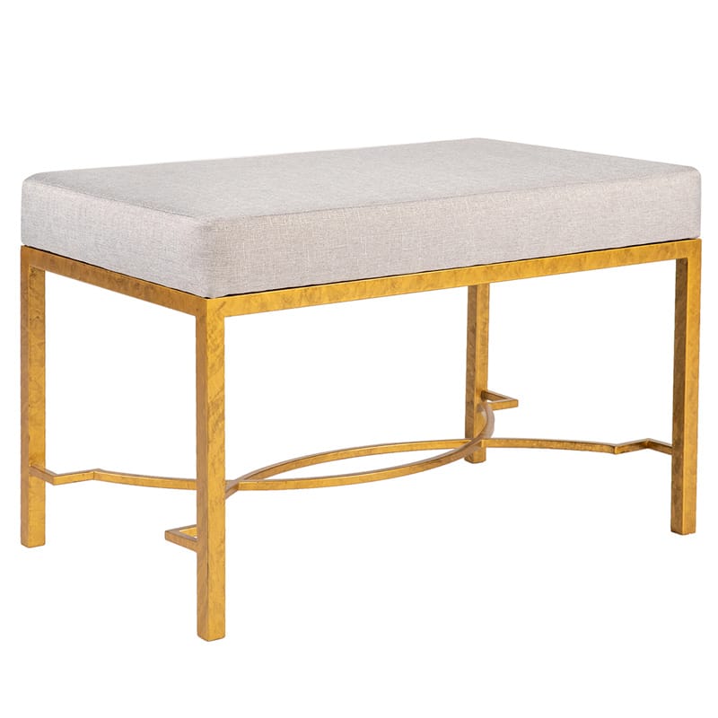 Iron Ottoman with Upholstered Cushion and Double Curved Stretcher Base