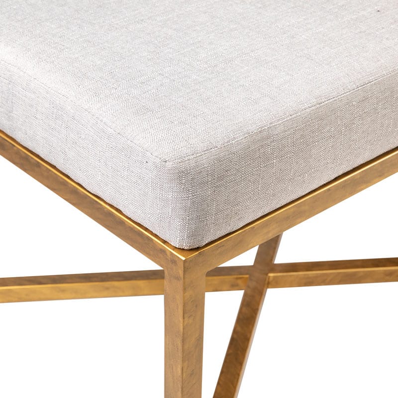 Modern Iron Bench with Upholstered Cushion and Double Geometric Cross Stretcher Base