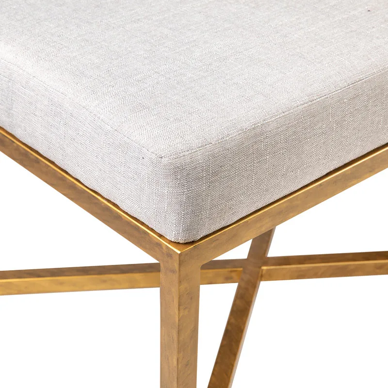 Modern Iron Bench with Upholstered Cushion and Double Geometric Cross Stretcher Base