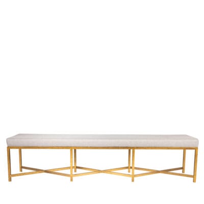 Modern Iron Bench with Upholstered Cushion and Double Geometric Cross Stretcher Base