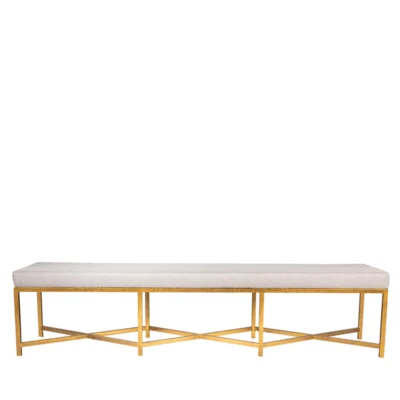 Modern Iron Bench with Upholstered Cushion and Double Geometric Cross Stretcher Base