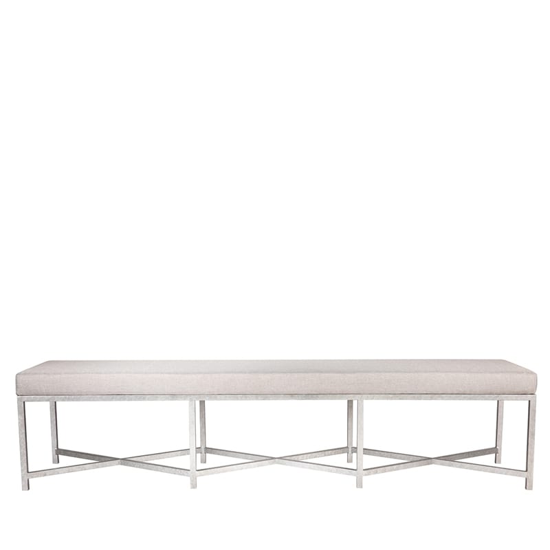 Modern Iron Bench with Upholstered Cushion and Double Geometric Cross Stretcher Base