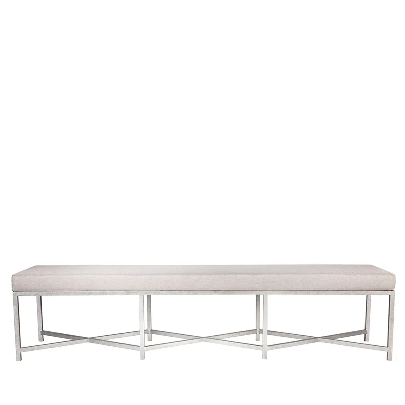 Modern Iron Bench with Upholstered Cushion and Double Geometric Cross Stretcher Base