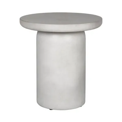 Modern Round GFRC Side Table with Slim Disc Top and Cylindrical Pedestal Base