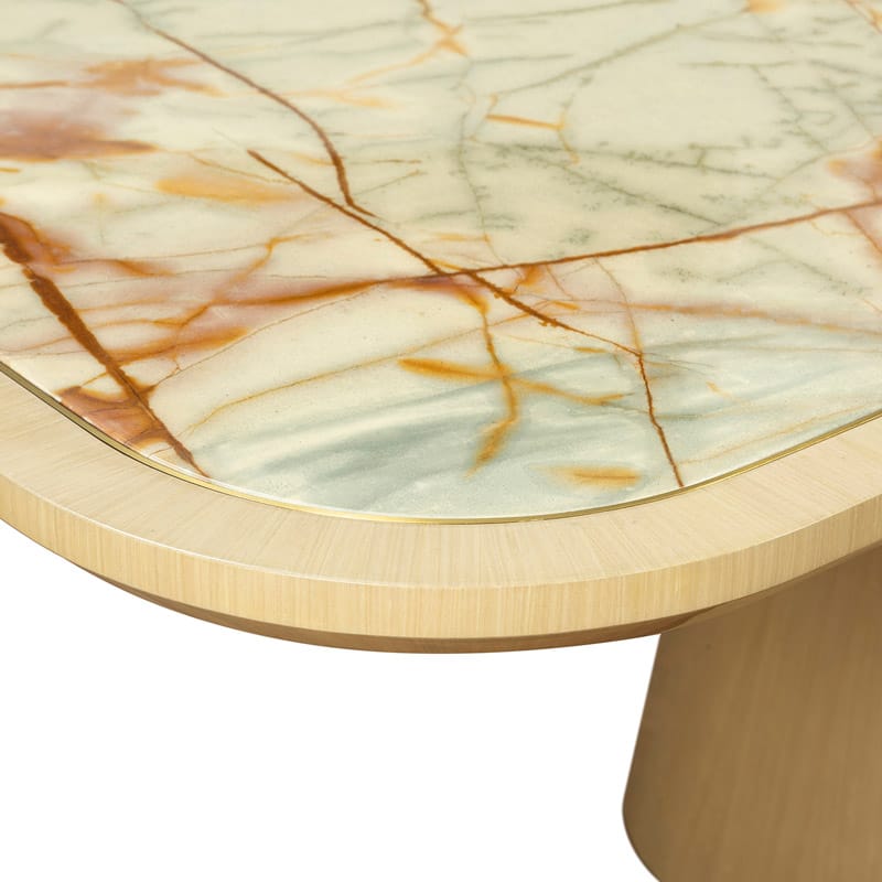 Modern Stone Dining Table with Sculptural Wood Pedestal Base