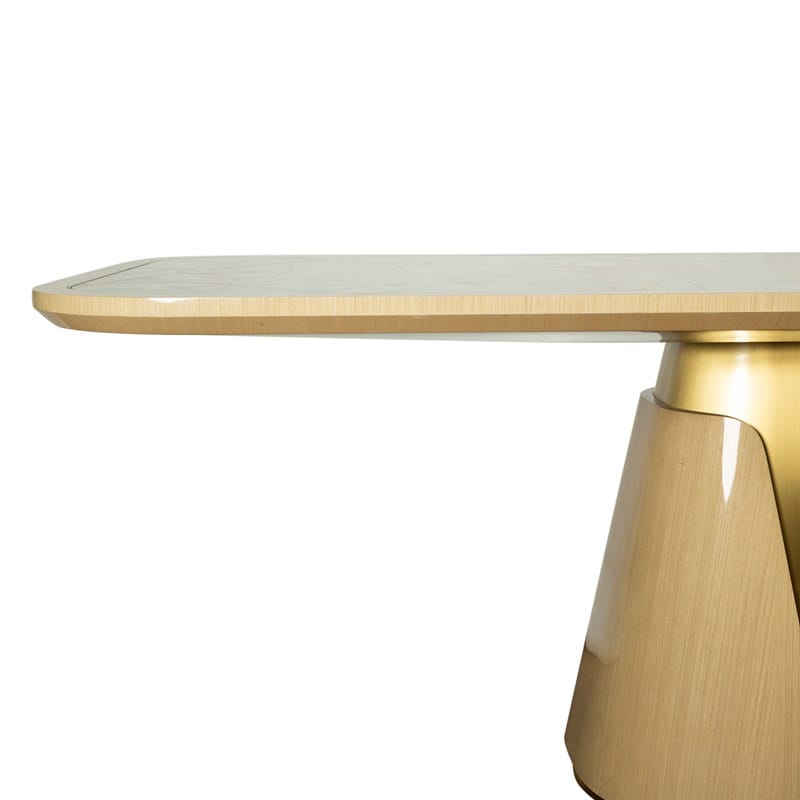 Modern Stone Dining Table with Sculptural Wood Pedestal Base
