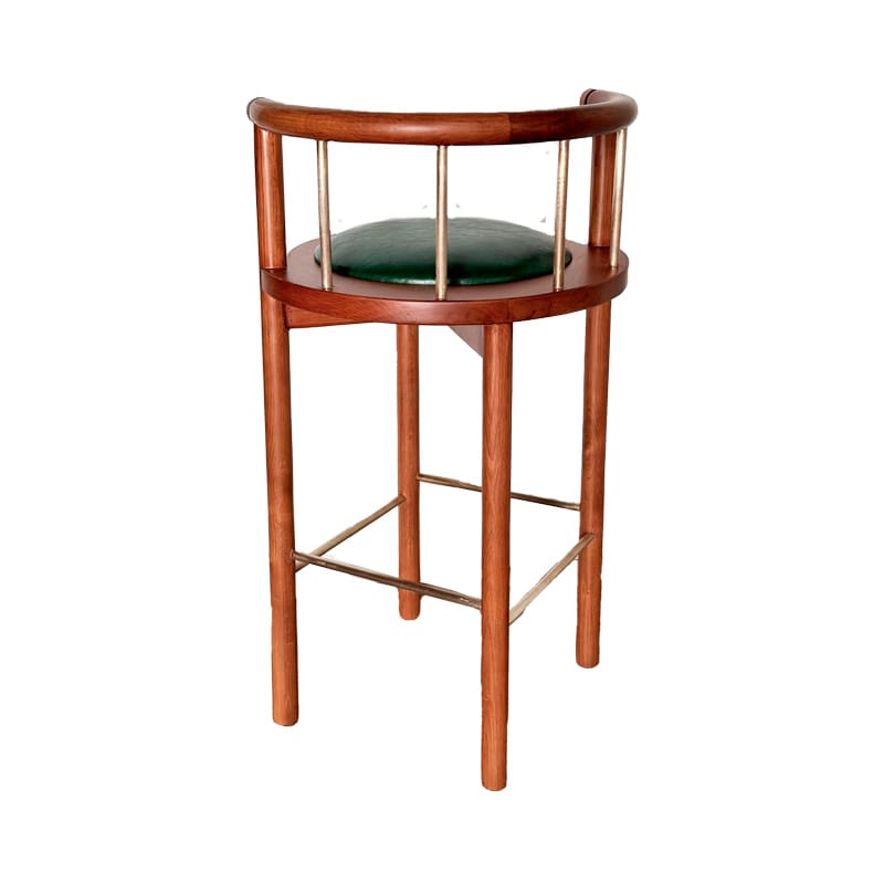 Modern Solid Wood Bar Stool with Upholstered Cushion and Curved Barrel Back