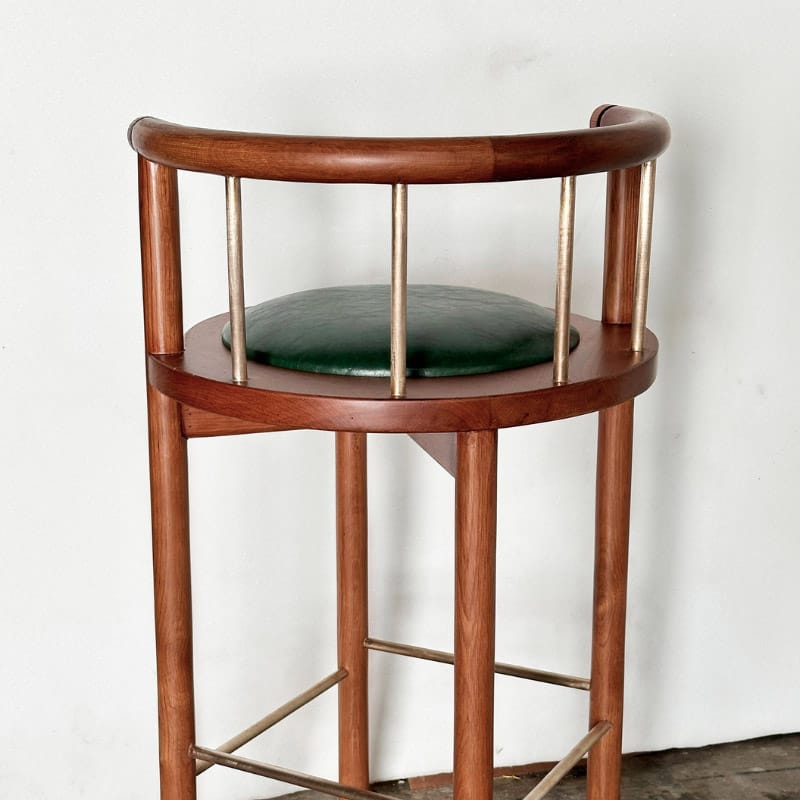 Modern Solid Wood Bar Stool with Upholstered Cushion and Curved Barrel Back