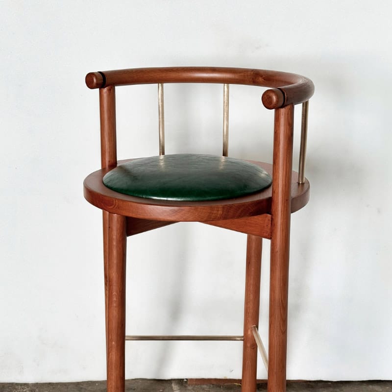 Modern Solid Wood Bar Stool with Upholstered Cushion and Curved Barrel Back