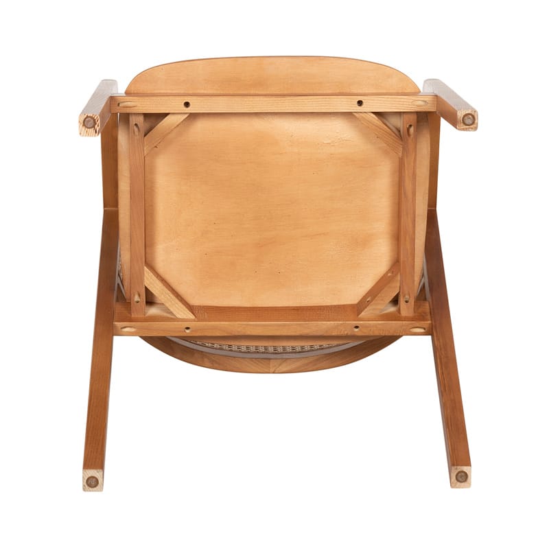 Solid Wood Dining Chair with Curved Cane Backrest and Sculpted Wooden Seat