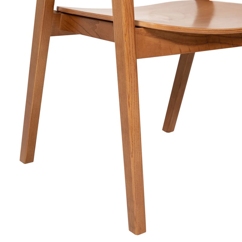 Solid Wood Dining Chair with Curved Cane Backrest and Sculpted Wooden Seat